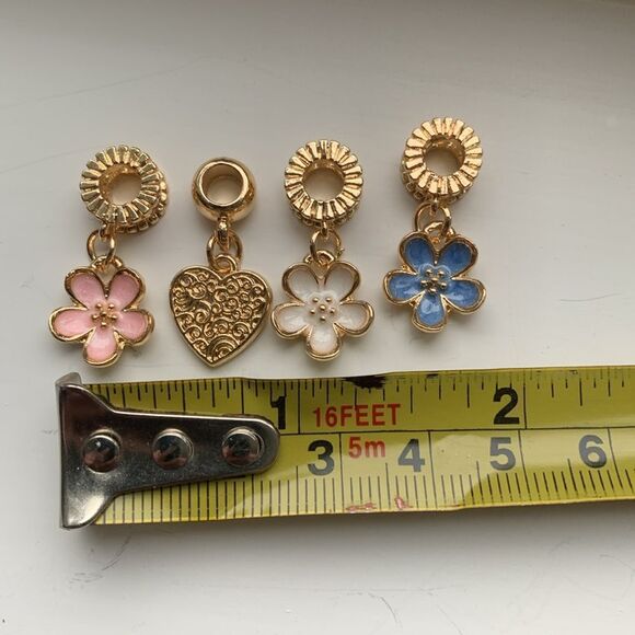 4 Charm Set – Flowers & Heart Dangle Charms for Bracelet or Necklace - Picture 8 of 8